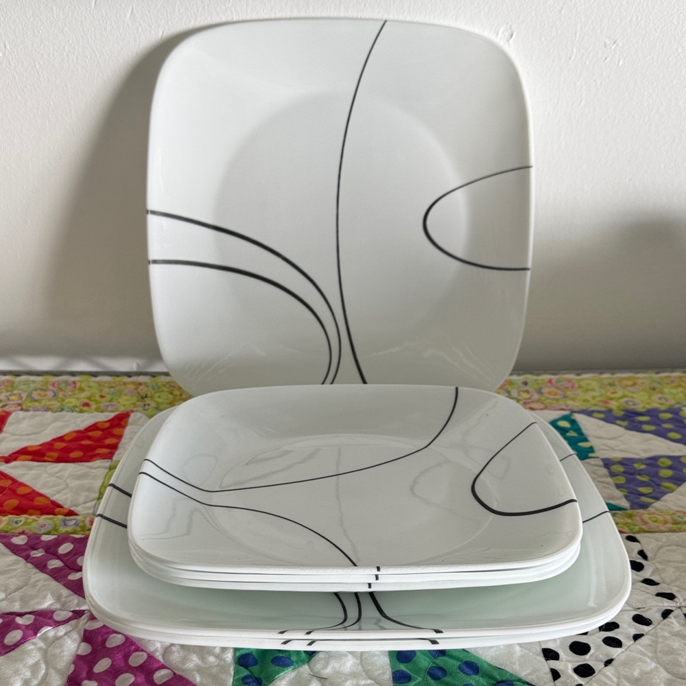 Corelle Square Simple Lines Dinner Salad Plate Set of 6 Service for 3 Modern